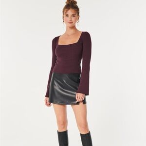 Hollister Red Square Neck Slim Sweater Bell Sleeves Cotton Blend